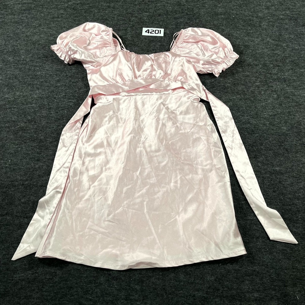 Allison + Kelly Fit & Flare Dress Womens‎ 12 Pink Puff Sleeve Belted Square Neck